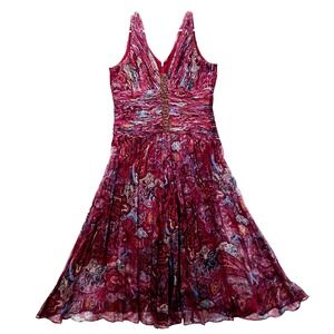 Vtg Suzi Chin Silk Beaded Paisley Chiffon Fairygrunge‎ Midi Dress Women 8 M L